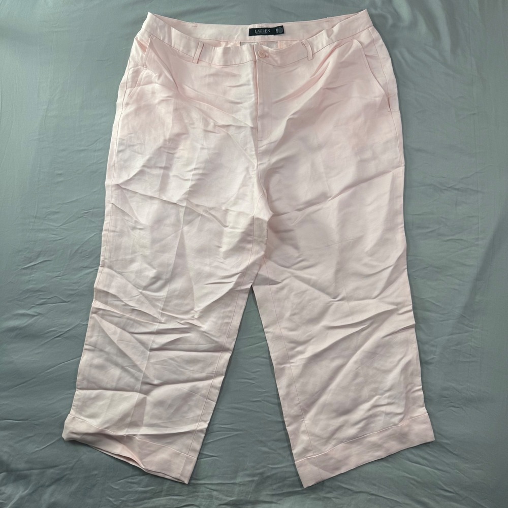 Lauren Ralph Lauren Pink Cropped Wide Leg Pants Plus Womens 40W Linen Blend